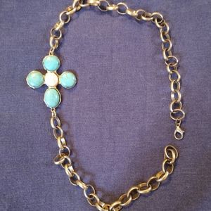 3 for💲25🌟big link turquoise & pearl tone cross necklace or bracelet chunky